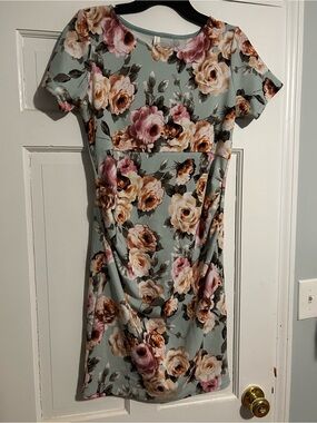 sage green floral maternity dress Maternity Skye Satin Floral Print Dress main image 0